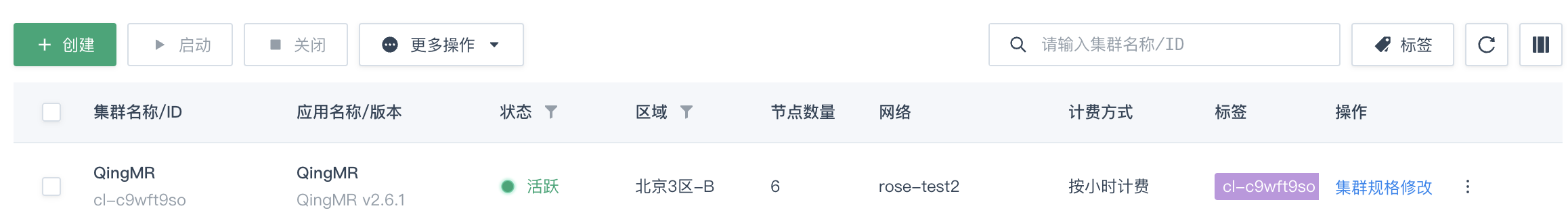 集群列表