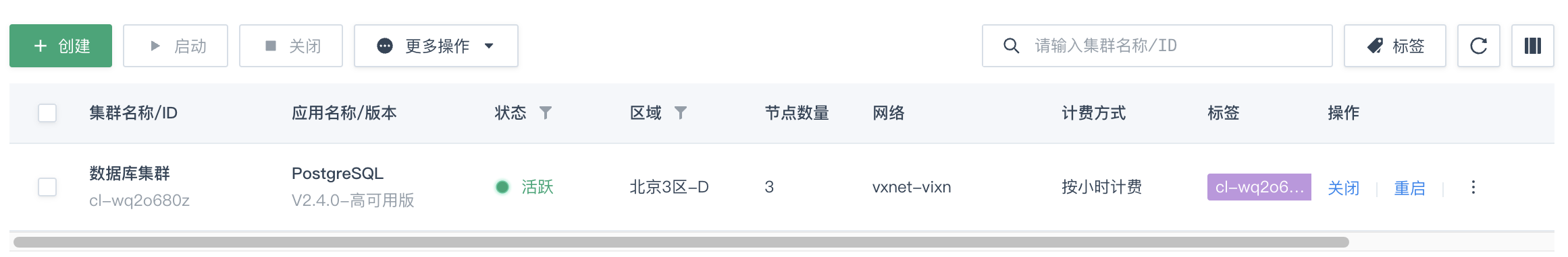 集群列表